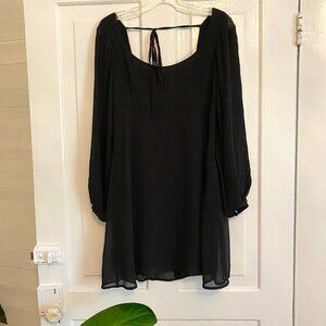 Urban Outfitters Black Bell Sleeve Mini Dress w/ Sheer Overlay and Back Buttons